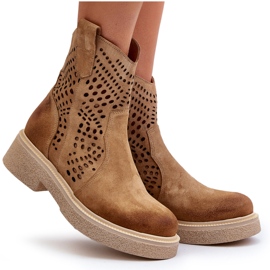Zazoo 3470 Bottines Femme en Daim à Talon Plat, Ajourées, Beige 11