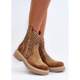 Zazoo 3470 Bottines Femme en Daim à Talon Plat, Ajourées, Beige 4
