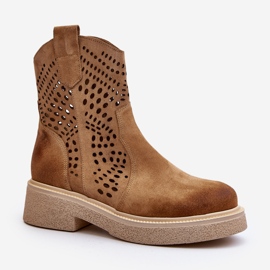 Zazoo 3470 Bottines Femme en Daim à Talon Plat, Ajourées, Beige 3