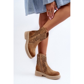 Zazoo 3470 Bottines Femme en Daim à Talon Plat, Ajourées, Beige 7