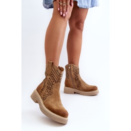Zazoo 3470 Bottines Femme en Daim à Talon Plat, Ajourées, Beige 5