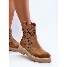 Zazoo 3470 Bottines Femme en Daim à Talon Plat, Ajourées, Beige 6