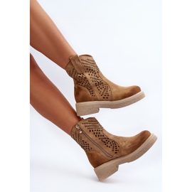 Zazoo 3470 Bottines Femme en Daim à Talon Plat, Ajourées, Beige 10