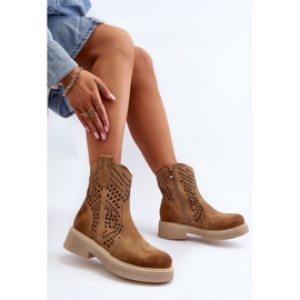 Zazoo 3470 Bottines Femme en Daim à Talon Plat, Ajourées, Beige 2