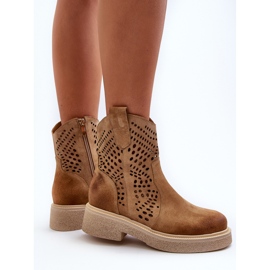 Zazoo 3470 Bottines Femme en Daim à Talon Plat, Ajourées, Beige 9