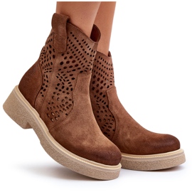 Zazoo 3470 Bottines Femme En Daim À Talons Plats, Marron Ajouré brun 11