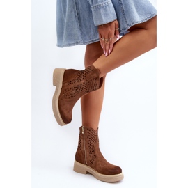 Zazoo 3470 Bottines Femme En Daim À Talons Plats, Marron Ajouré brun 7