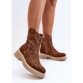 Zazoo 3470 Bottines Femme En Daim À Talons Plats, Marron Ajouré brun 4