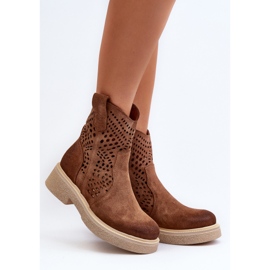 Zazoo 3470 Bottines Femme En Daim À Talons Plats, Marron Ajouré brun 3