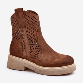 Zazoo 3470 Bottines Femme En Daim À Talons Plats, Marron Ajouré brun 5