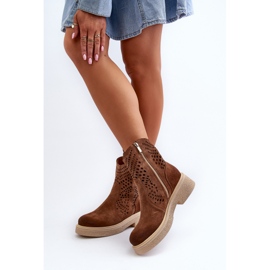 Zazoo 3470 Bottines Femme En Daim À Talons Plats, Marron Ajouré brun 6
