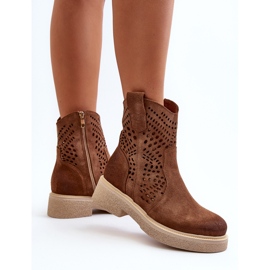 Zazoo 3470 Bottines Femme En Daim À Talons Plats, Marron Ajouré brun 8