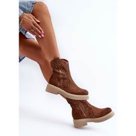 Zazoo 3470 Bottines Femme En Daim À Talons Plats, Marron Ajouré brun 10