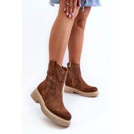 Zazoo 3470 Bottines Femme En Daim À Talons Plats, Marron Ajouré brun 2