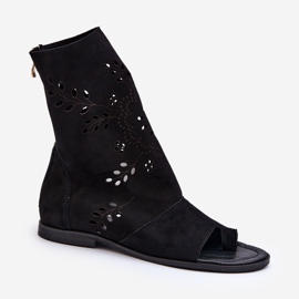 Zazoo 3437 Sandales en daim pour femme avec tige zippée, noir 1