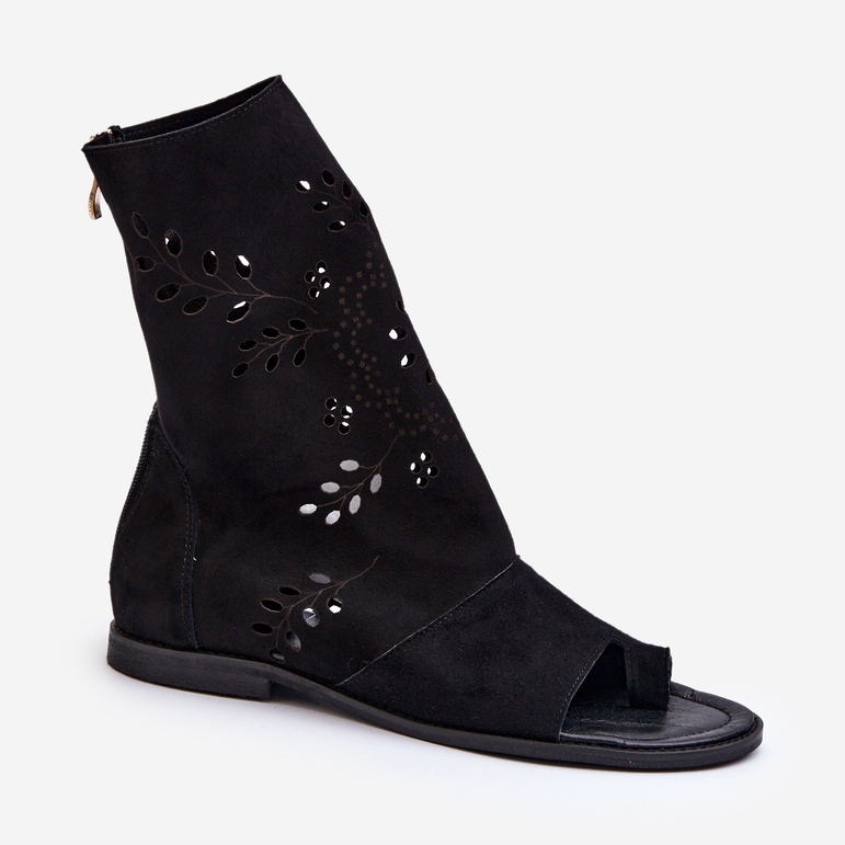 Zazoo 3437 Sandales en daim pour femme avec tige zippée, noir 1