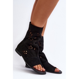 Zazoo 3437 Sandales en daim pour femme avec tige zippée, noir 2