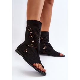 Zazoo 3437 Sandales en daim pour femme avec tige zippée, noir le noir 3