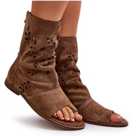 Zazoo 3437 Sandales en daim pour femmes avec tige à fermeture éclair camel brun 6