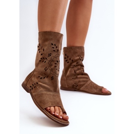 Zazoo 3437 Sandales en daim pour femmes avec tige à fermeture éclair camel brun 3
