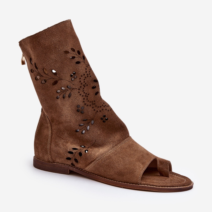 Zazoo 3437 Sandales en daim pour femmes avec tige à fermeture éclair camel brun 1