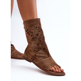 Zazoo 3437 Sandales en daim pour femmes avec tige à fermeture éclair camel brun 4