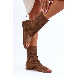 Zazoo 3437 Sandales en daim pour femmes avec tige à fermeture éclair camel brun 5