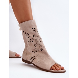 Zazoo 3437 Sandales en daim pour femme avec tige zippée, beige 2