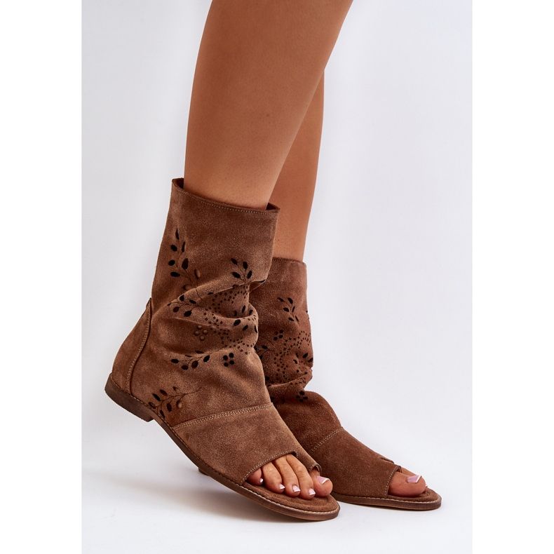Zazoo 3437 Sandales en daim pour femme avec tige zippée, marron brun 2