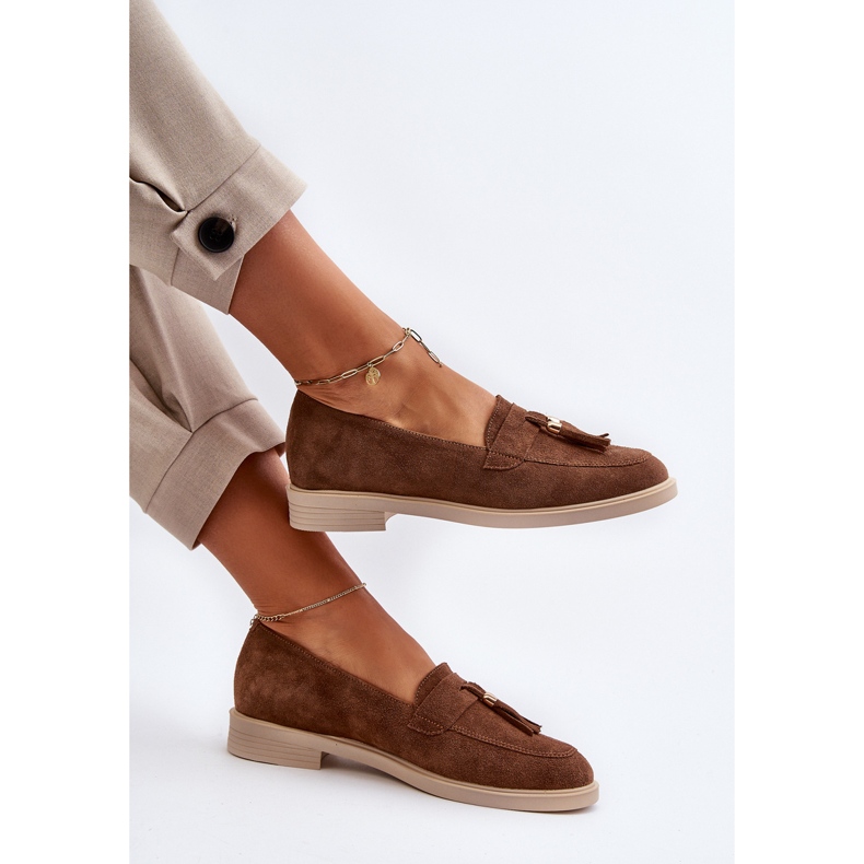 Zazoo 3420 Mocassins en daim à talons plats pour femme, marron brun 1