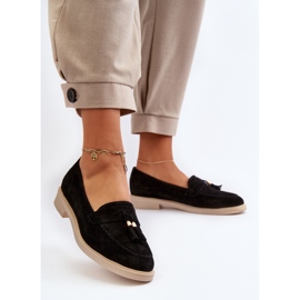 Zazoo 3420 Mocassins en daim à talons plats pour femme, noir le noir 4