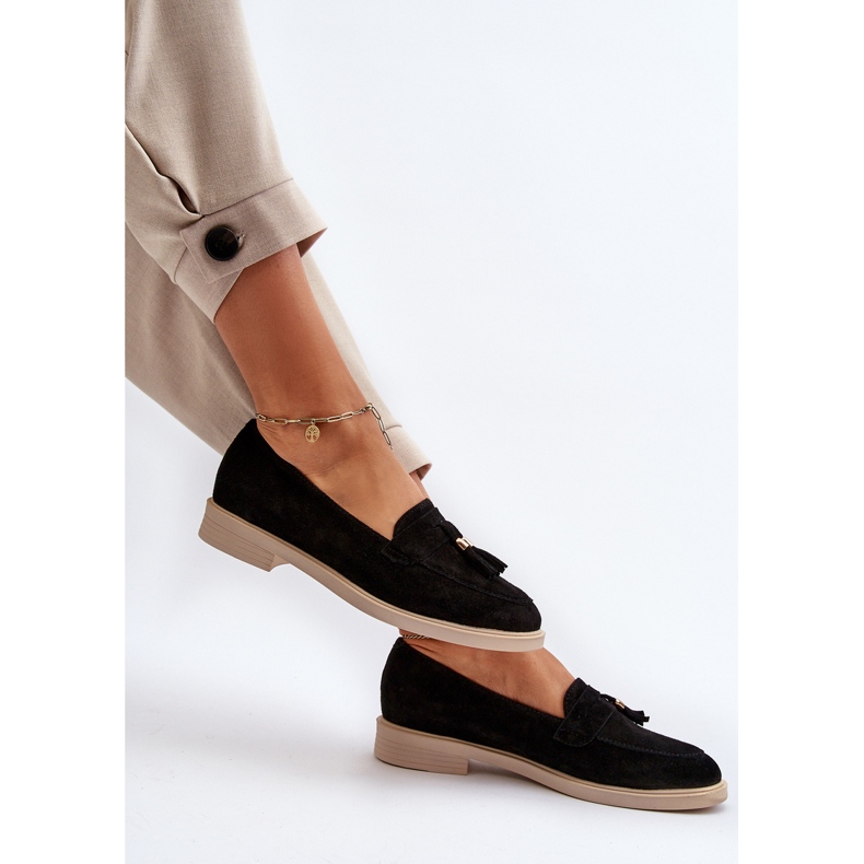 Zazoo 3420 Mocassins en daim à talons plats pour femme, noir 1