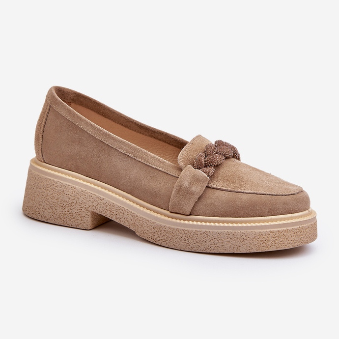 Zazoo 3429/W Mocassins en daim pour femme avec décoration, beige 1 Zazoo 3429/W Mocassins en daim pour femme avec décoration, beige 1