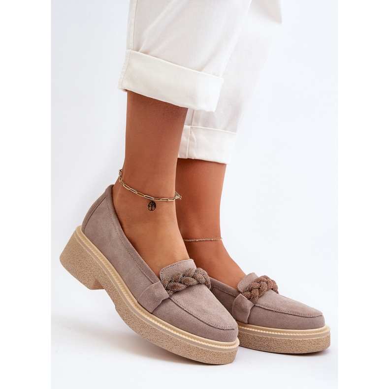 Zazoo 3429/W Mocassins en daim pour femme avec décoration cappuccino beige 2