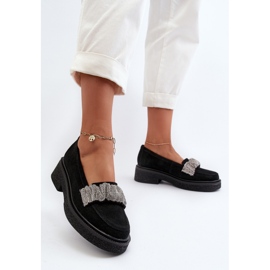 Zazoo 3419 Mocassins en daim pour femme avec sangle décorative, noir le noir 4