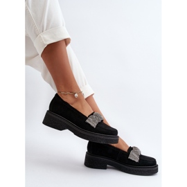 Zazoo 3419 Mocassins en daim pour femme avec sangle décorative, noir le noir 9