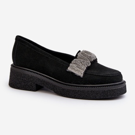 Zazoo 3419 Mocassins en daim pour femme avec sangle décorative, noir le noir 2