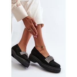 Zazoo 3419 Mocassins en daim pour femme avec sangle décorative, noir le noir 1