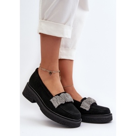 Zazoo 3419 Mocassins en daim pour femme avec sangle décorative, noir le noir 3