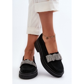 Zazoo 3419 Mocassins en daim pour femme avec sangle décorative, noir le noir 6