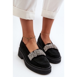 Zazoo 3419 Mocassins en daim pour femme avec sangle décorative, noir le noir 7