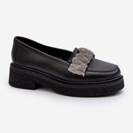 Zazoo 3419 Mocassins en cuir pour femme avec sangle décorative, noir 1