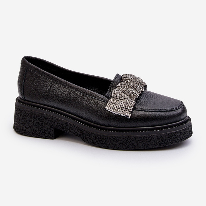 Zazoo 3419 Mocassins en cuir pour femme avec sangle décorative, noir le noir 1