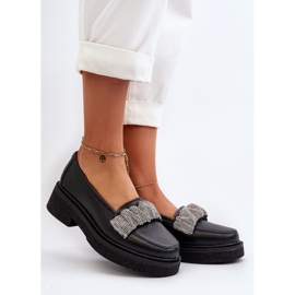 Zazoo 3419 Mocassins en cuir pour femme avec sangle décorative, noir le noir 2