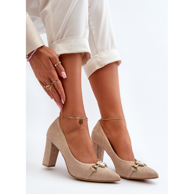 Zazoo 2453/OS Escarpins à talons hauts en daim avec cœur cappuccino beige 2