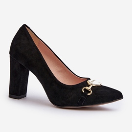 Zazoo 2453/OS Escarpins en daim sur un talon avec un cœur, noir le noir 1