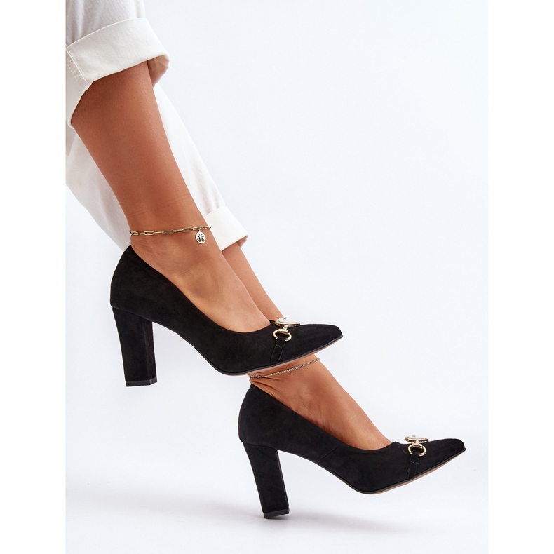 Zazoo 2453/OS Escarpins en daim sur un talon avec un cœur, noir 2