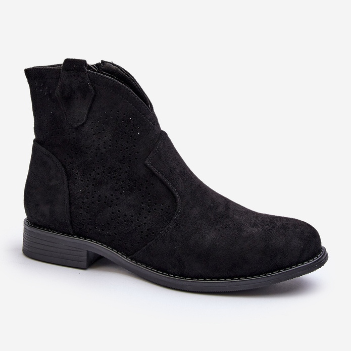 Bottines Ajourées à Talon Plat pour Femme Noir S.Barski HY66-151 1