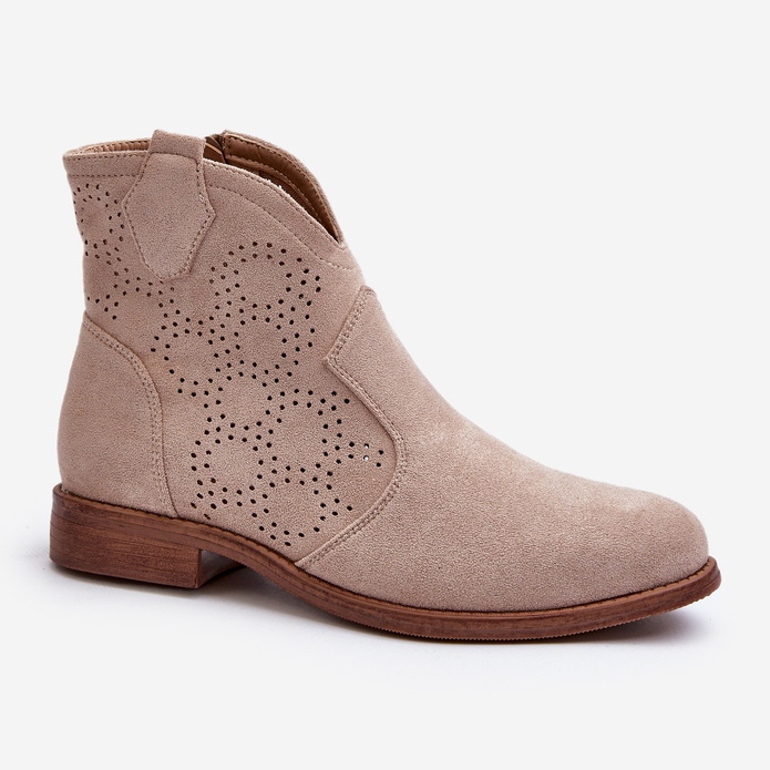 Bottines ajourées à talon plat pour femme, beige clair S.Barski HY66-151 1