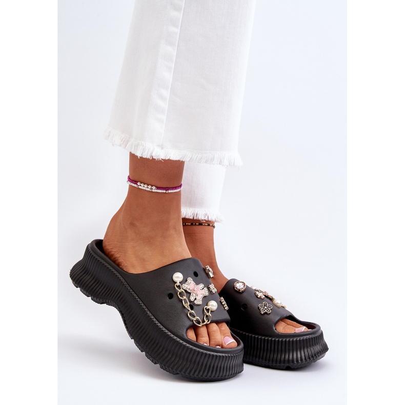 Tongs En Mousse Pour Femme Avec Décorations Noir Afariana 2
